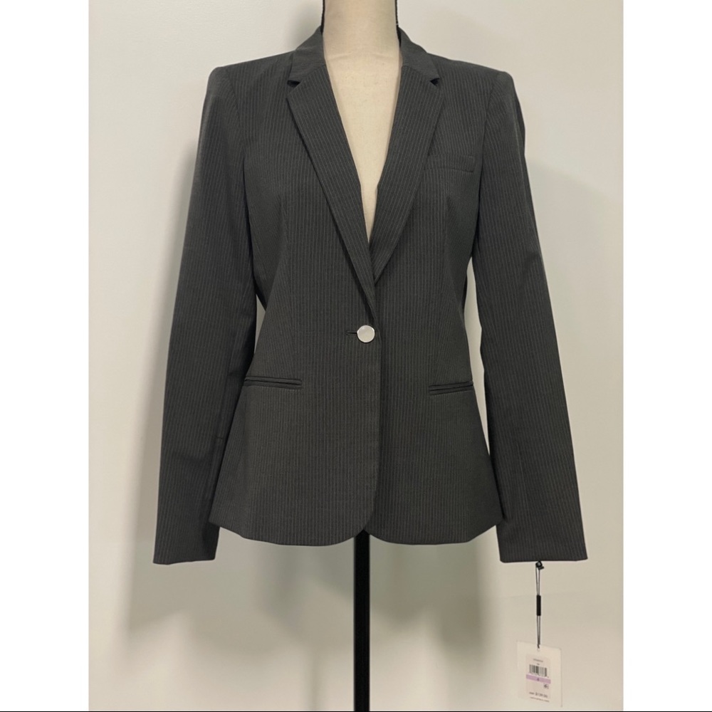 NWT Calvin Klein Suit Jacket Striped Gray Size 6